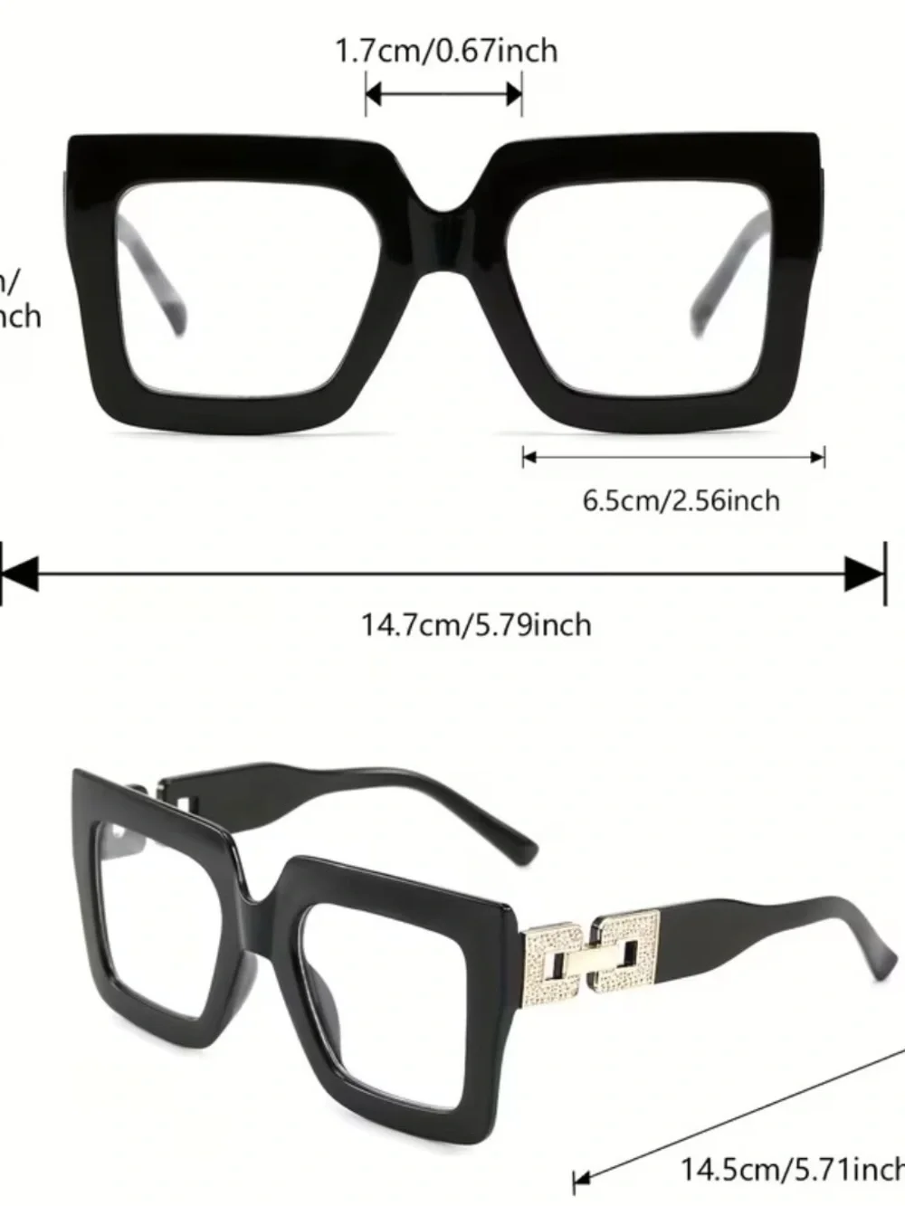 New Women’s Classic Oversized Black Square Glasses